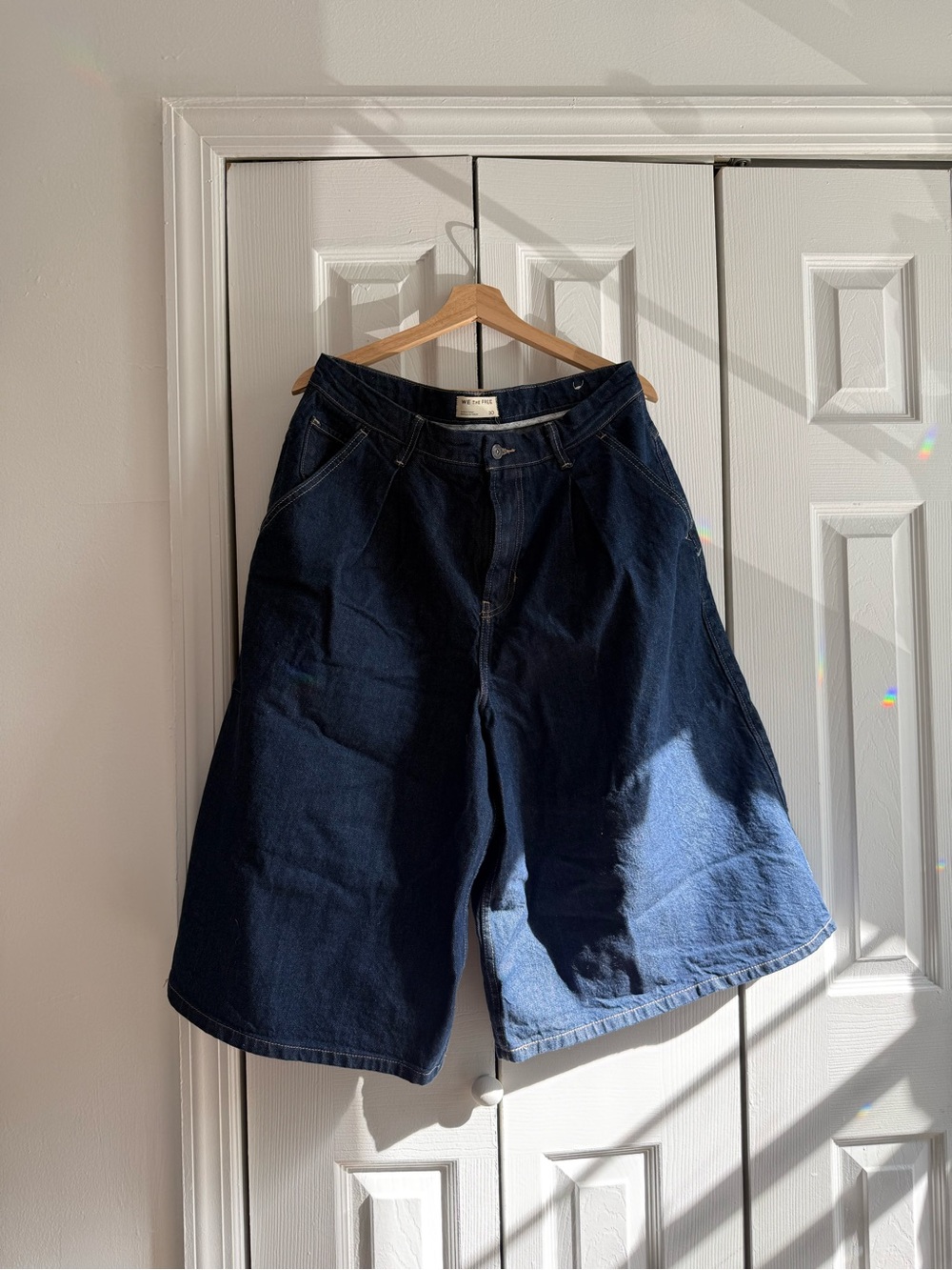 Free People We the Free Wide Leg Dark Indigo Denim Culottes